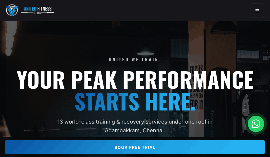 United Fitness Club home page - hero